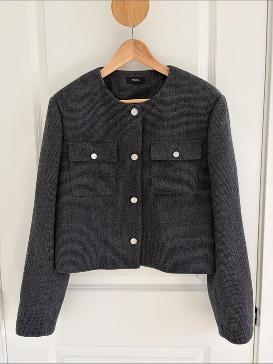 Theory Jackets & Blazers - New Theory Charcoal Gray Boxy Wool-Blend Jacket